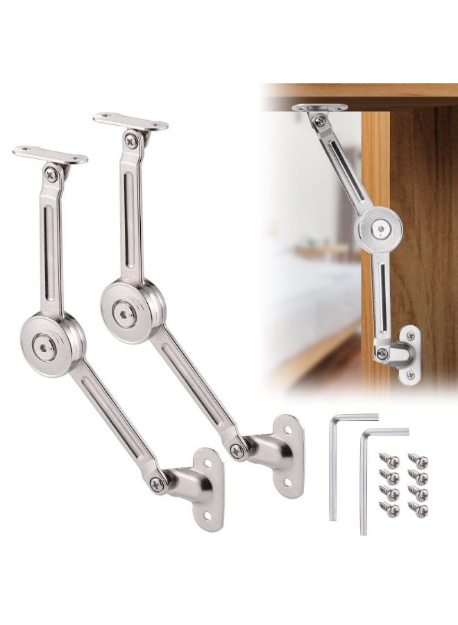 Relex 2Pcs Soft Close Lid Support Hinges with Screws & Hex Key, Satin Nickel Drop Down Hinges Support 40lb, Folding Lid Stay Hinges for Kitchen Door Cabinet Cupboard Wardrobe Toy Box Lift Up Stay - Image 1